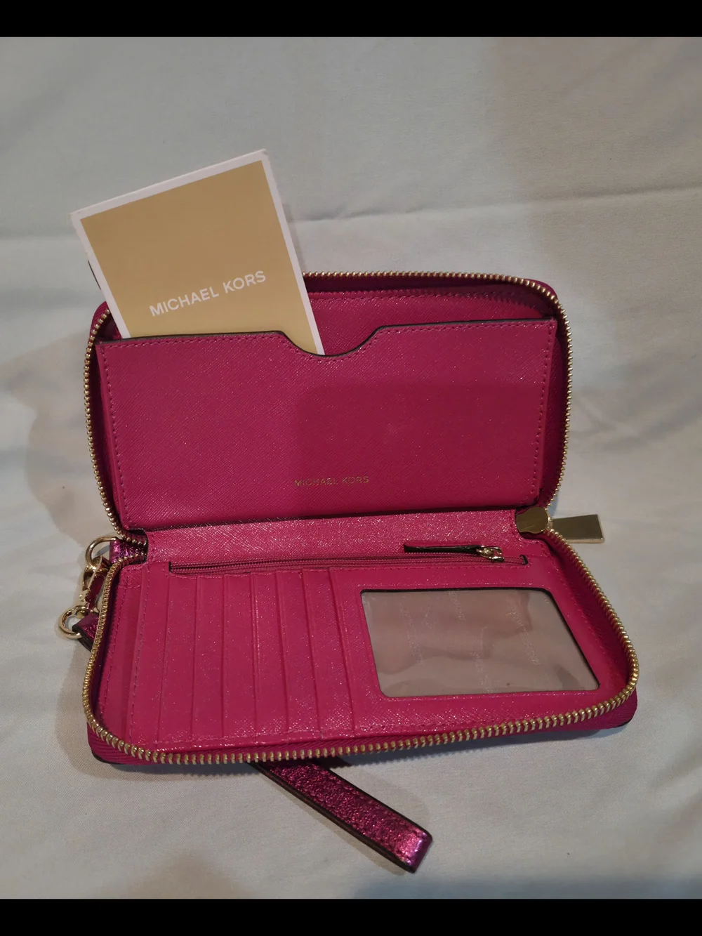 Michael Kors Hot Pink Metallic Jet Set Tote w/ Matching Accessories